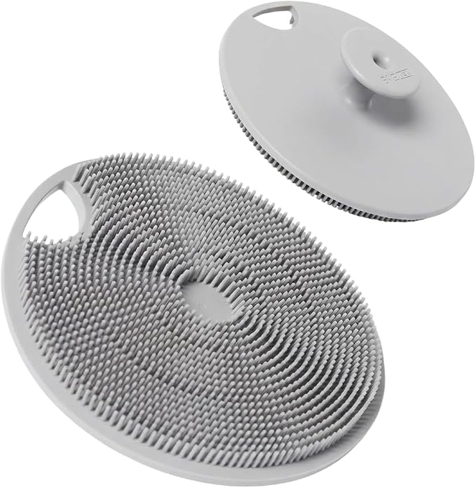 Boie USA Body Scrubber with Handle - Hygienic, Exfoliating Loofah Alternative - Feels Like Silicone Scrubber Gentle on Sensitive Skin, Hypoallergenic, BPA & Latex-Free, Made in the USA (Charcoal)