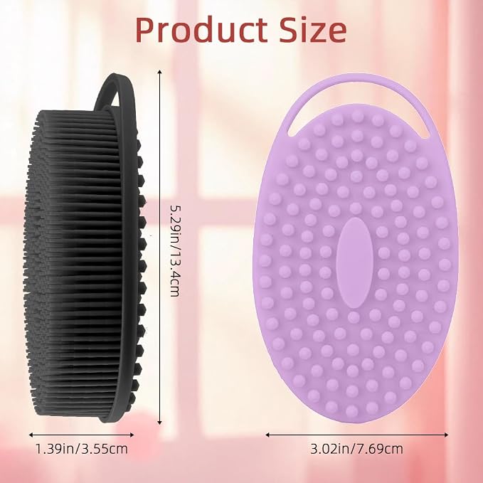 Silicone Body Scrubber 2 Pcs Silicone Loofah Exfoliating Body Scrubber for Men Women Soft Silicones Shower Scrubbers Double Sided Silicones Bath Bodys Brush for All Skin Lather Well, Black and Purple