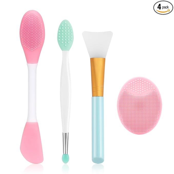 Yokilly Silicone Face Scrubber Kit: Exfoliator Blackhead Skin Care Tool | 4 Pcs Kit For Exfoliating Lip Brush & Cleansing Brush & 2 Pcs Face Mask Exfoliator - Ultra-soft Silicone Deep-Cleans Pore