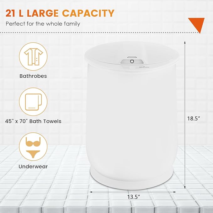 Giantex Towel Warmer Bucket, 21L Large Towel Warmer with Flip-top Lid, 1H Auto Shut Off, Safety Lock, for 45" x 70" Oversized Towels Bathrobes, Blankets, Hot Towel Heater for Bathroom Spa (White)