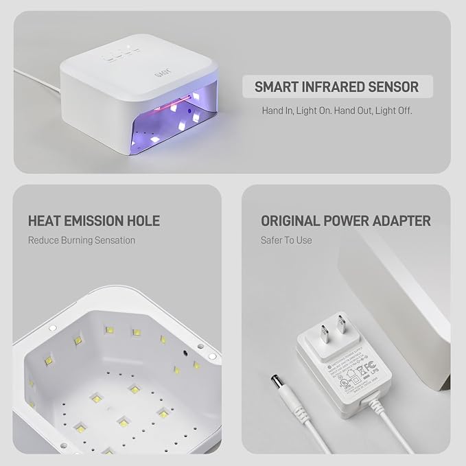 GAOY Fast Curing Lamp with Infrared Sensor and 3 Timers, White | UV Light for Gel Nails, Professional Nail Dryer for Salon and Manicure Art at Home