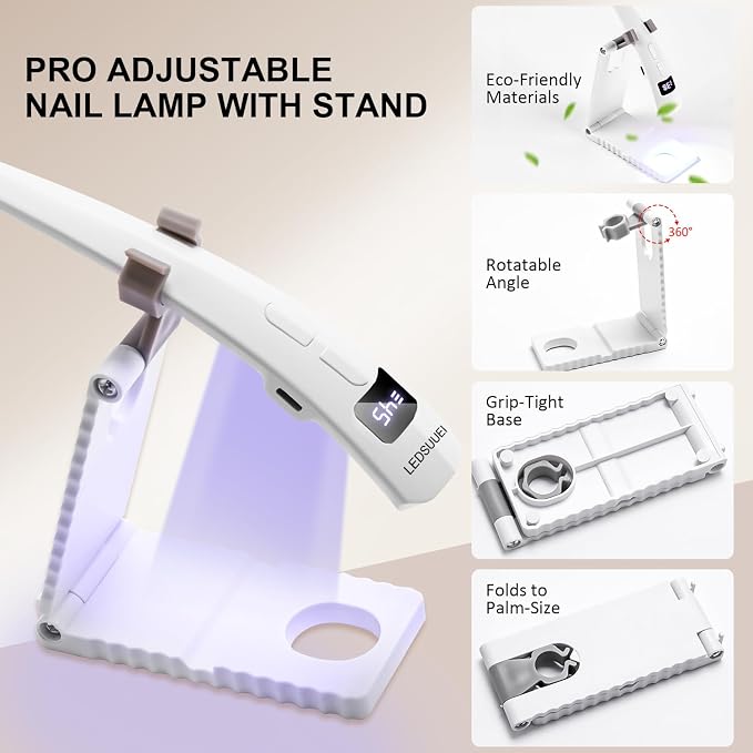 2026 Upgraded NO.1 Small UV Light for Nails 【2-in-1 Dual-Zone】Cordless UV Nail Lamp【400mAH Fast Rechargeable】 Handheld & Adjustable bracket Dual-Use Flash Cure Lamp for Home & Travel Manicure - White