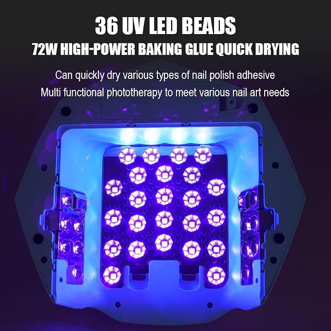 UV LED Nail Lamp for Gel Polish 72W Rechargeable Gel Nail Lamp Cordless Nail Dryer with Replaceable Light Board UV Light for Gel Nails for Home and Salon Use (White B)