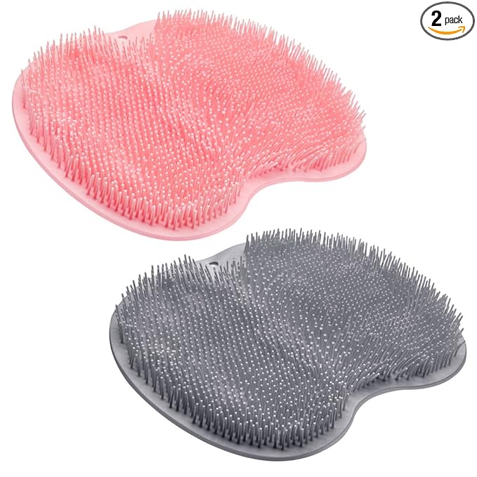 2PACK Shower Foot Scrubber Mat Back Washer Back Exfoliating Bath Wash Pad Wall Mounted Slip Suction Cups Foot Scrubber for Use in Shower Cups Foot Cleaner for Men and Women