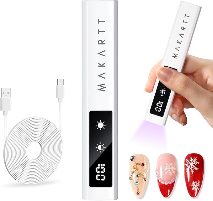 Makartt Handheld LED Nail Lamp with Painless Mode for Curing Builder Gel | 800mAh Rechargeable UV Light for Gel-X Nail Tips Portable Nail Lamp with LCD Display & 3 Timers Home DIY & Salon, White