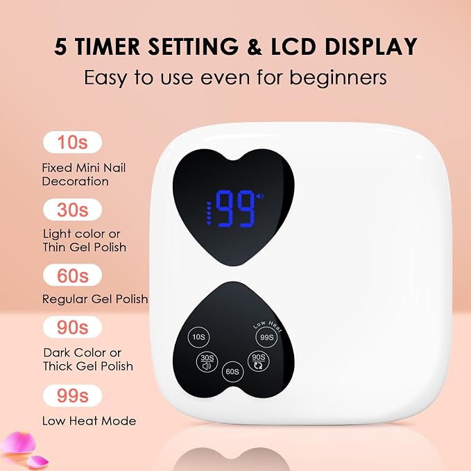 UV LED Nail Lamp Cordless, HUITINE 80W Rechargeable UV Light for Gel Nails | 5 Timers & Mirror Base, Professional Gel Light Dryer, Curing Lamp for Salon & Home (White)