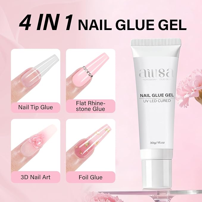 AILLSA Gel Nail Kit Solid Gel Nail Glue for Nail Tips with Nail Lamp | Upgrade Glue Gel for Fake Tips Press on Nails, Nail Extensions Kit with Portable Nail Lamp for Beginners
