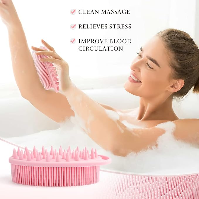 Silicone Body Scrubber, Silicone Loofah, 2 Pcs Silicone Shower Scrubber, Exfoliating Silicone Shower Scrubber, 2 in 1 Silicone Body Scrub Brush Scalp Massager Shampoo Brush for All Skin Men Women Kids