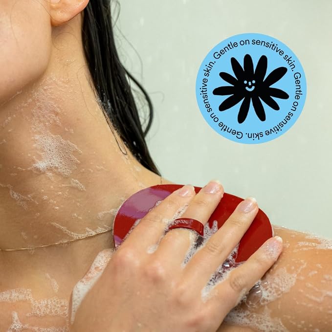 Boie USA Loop Body Scrubber - Soft Silicone-Like Exfoliating Shower Scrubber, Body Cleansing Brush - Hang-to-Wall Loofah Replacement - Antimicrobial Body Exfoliator for All Skin Types (Pink)