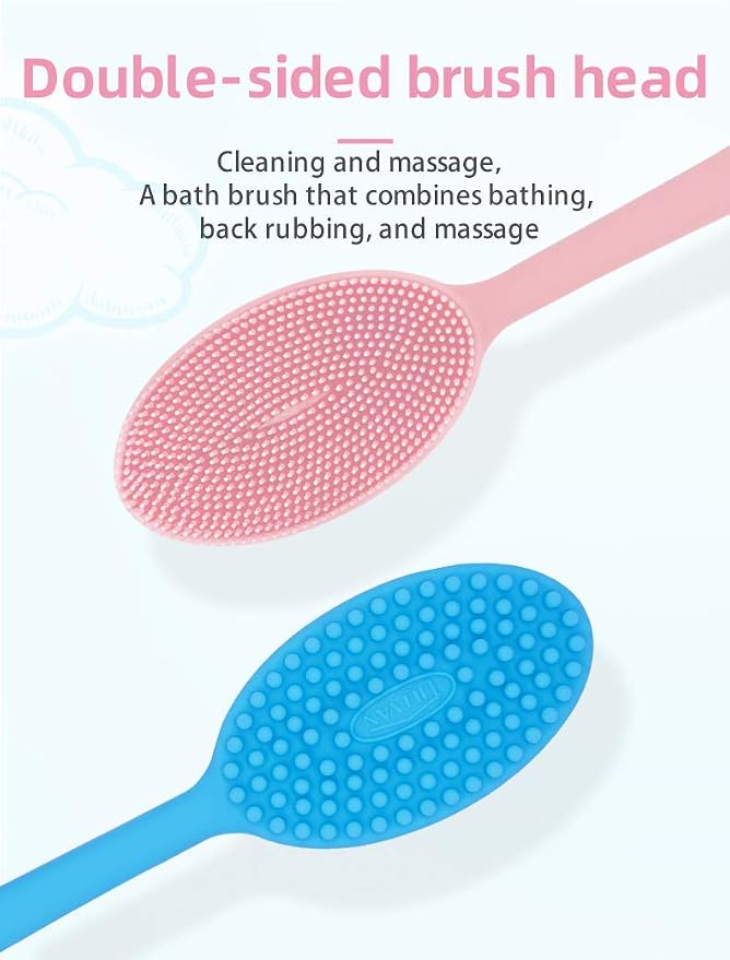 Loofah Exfoliating Body Scrubber 2 in 1 Face and Body Silicone Scrubber - Silicone Shower Brush Bath Sponge Loofa Pink