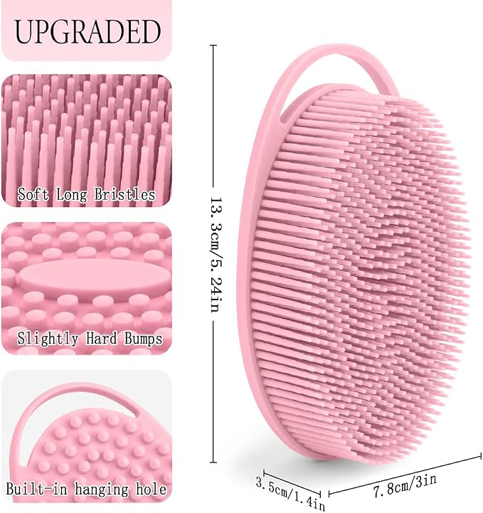 PQRUU 3 Pack Silicone Body Scrubber, Soft Silicone Loofah, Exfoliating Body Scrubbers for Use in Shower,Bath Scrubbers Fit for All Kinds of Skin, Rapid Foaming,Black,Green,Pink