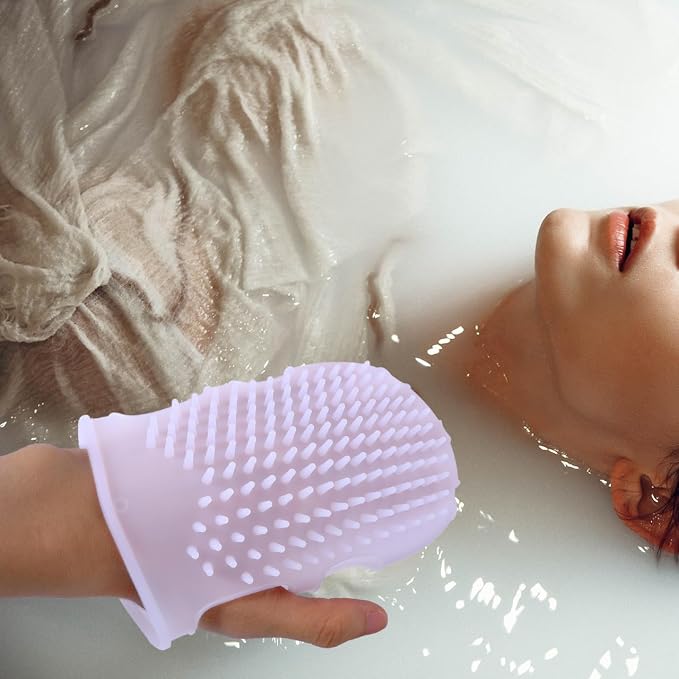 Mikinona Double Sided Silicone Back Scrubber Gloves for Shower with Exfoliating Massage Soft Body Brush Bath Cleansing Scrubbers 6.69X4.33X0.82In for Home Bathroom