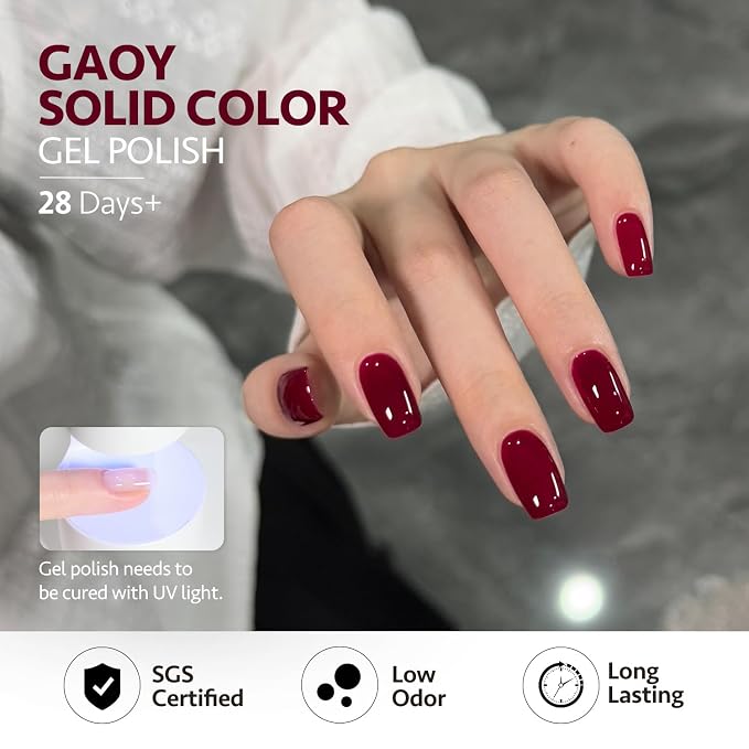 GAOY Bright Red Gel Nail Polish Set, 6 Colors Burgundy Cherry Wine Dark Red | Christmas New Year Nail Art, UV Lamp Required, Pigmented, Long Lasting, Easy to Apply, Salon Manicure at Home, Gift for Women