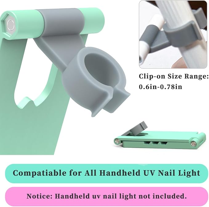Handheld UV Nail Light Stand, Foldable Nail Lamp Holder, 360° Adjustable Rotation, Compatible for All Flash Cure Mini Handheld UV Nail Lamp, Stand Only, Green