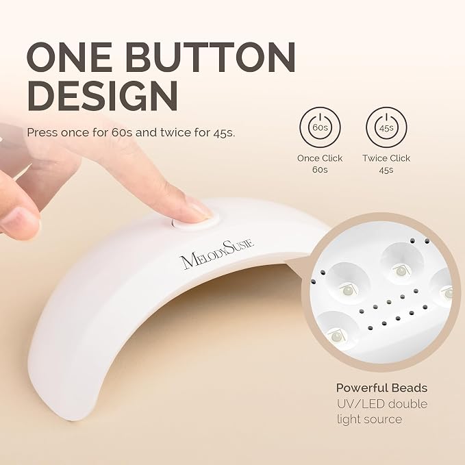 MelodySusie Pocket-Sized UV/LED Nail Lamp P-Art04 for Semi-Cured Strips | 6W Corded, 45s/60s Timer, One-Button Control, 4 UV/LED Beads, Base Coat, Top Coat, Beginners, DIY Users