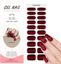 Semi Cured Gel Nail Strips - 20Pcs Burgundy UV Gel Nail Wraps with Wine Red Design, Long Lasting Salon-Quality Stickers, Includes Nails File & Wooden Stick - UV/LED Lamp Required