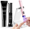MelodySusie Pink Handheld UV Light with Stand and Rhinestone Glue Kit | Cordless Spot Cure All Soft Gels 20s/60s Timer 450mAh Battery, Super Strong Gel Nail Glue Nail Art Design