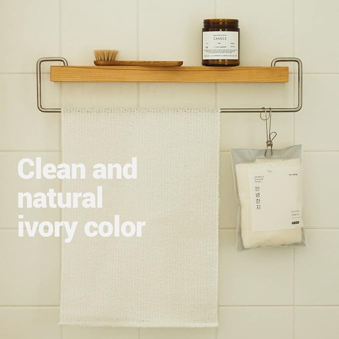 DEARCUS Hello Hanji - Korean Exfoliating Shower Towel 2 Pack, Long Back Scrubber Washcloth with Quick-Dry Hanji Fabric, Gentle Exfoliator for Dead Skin – Soft for Sensitive Skin & Kids