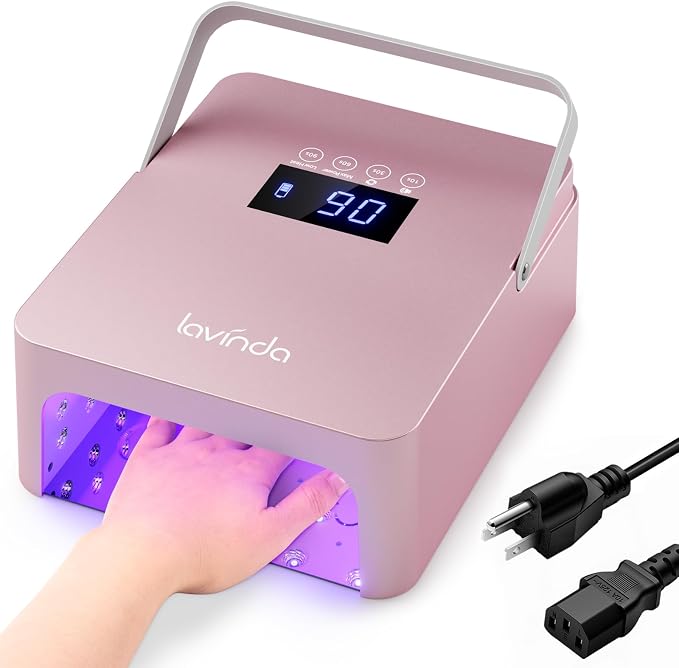 Lavinda 60W Large Professional Nail Lamp with Portable Handle, UV/LED Nail Dryer with Features Dual-Temp Control & LCD Timer,Rechargeable 5200mAh for Cordless Salon.