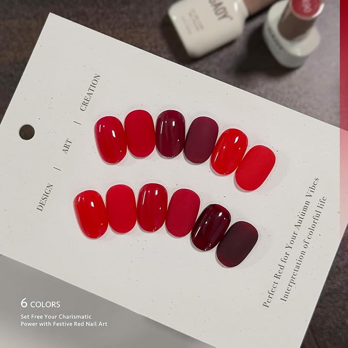 GAOY Bright Red Gel Nail Polish Set, 6 Colors Burgundy Cherry Wine Dark Red | Christmas New Year Nail Art, UV Lamp Required, Pigmented, Long Lasting, Easy to Apply, Salon Manicure at Home, Gift for Women