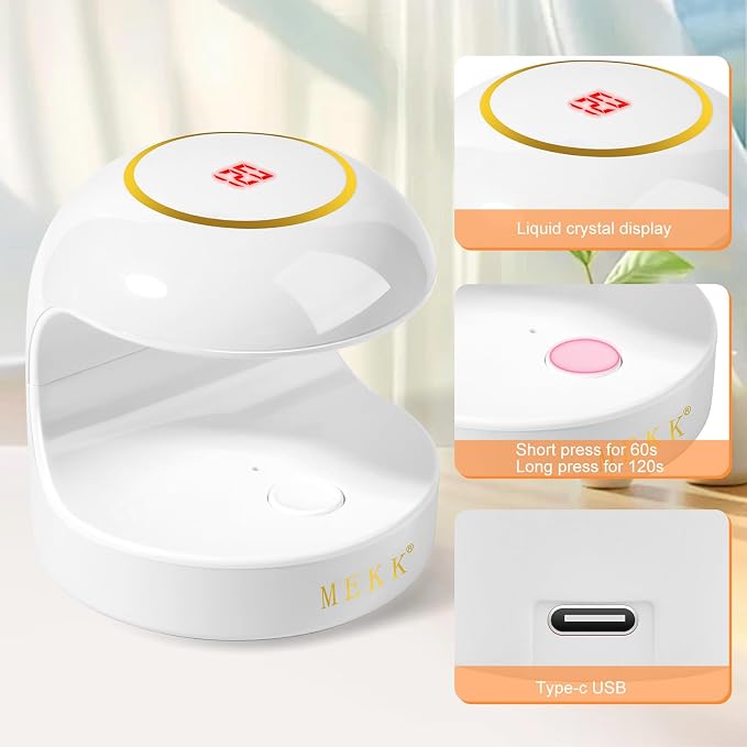 MEKK Mini Nail Lamp, 18W Cordless Single Finger UV Light for Gel Nails | Flash Cure, Portable for Travel/Home, UV Light for Detail Work, Auto-Sensor 4 Timers, Ideal for Beginners & Pros-White