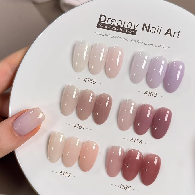 GAOY Jelly Gel Nail Polish Set, 6 Colors Milky Pink Nude Soft UV Gel Polish | Buildable Color, Natural Nails, UV Lamp Required, Long Lasting, Easy to Apply, Salon Manicure at Home