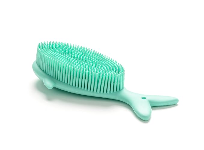 Premium Sensory Brush for Kids or Autism,Soft Silicone Body Scrubber,2 in 1 Sensory Room Occupational Therapy Fidget Brushes,Silicone Loofah,Pets Shower Brushes Bath Brush Shampoo Brush(Whale-Teal)