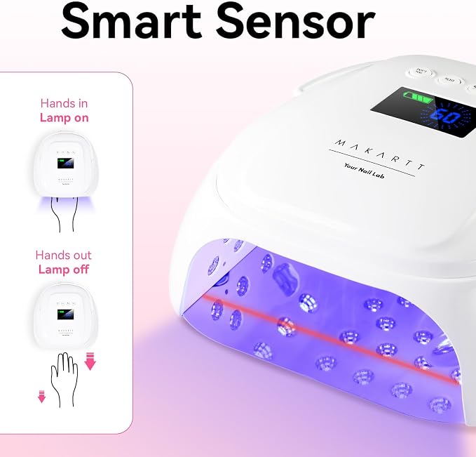 Makartt Professional LED Nail Lamp with Handle 30W Rechargeable Nail Dryer | Cordless Nail Light with 45 LED Beads 4 Timers LCD Auto Sensor Fast Curing Gel Polish for Salon Nail Artist, White