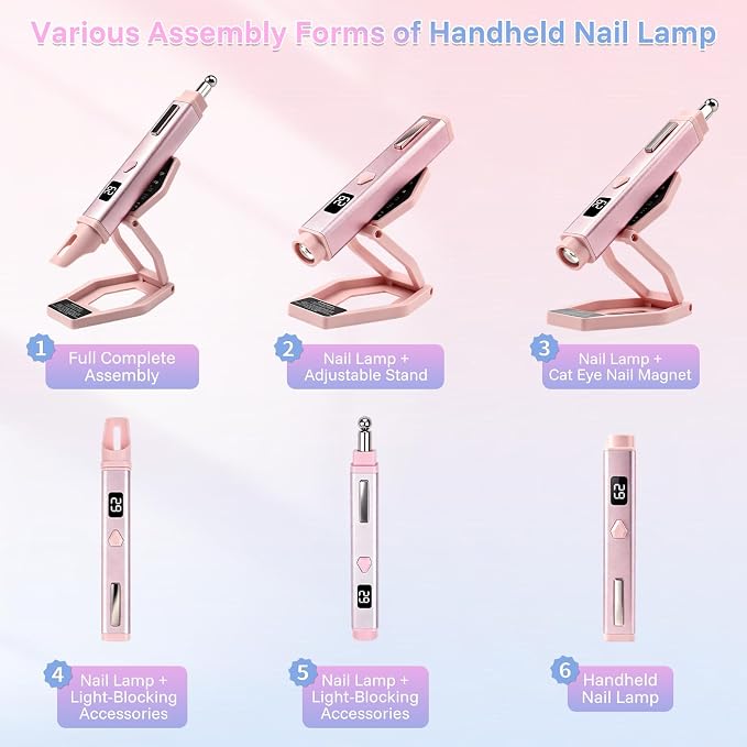 Handheld U V Light for Gel Nails with Cat Eye Magnets and Stand, Mini Portable Flash Cure Nail Lamp with LCD Display Auto Sensor for Home DIY Manicure and Salon