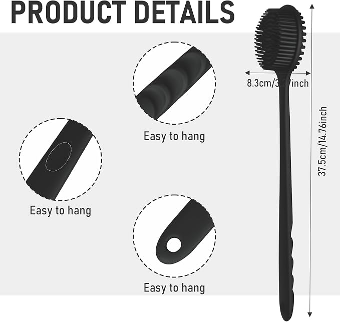 KXF Silicone Back Scrubber for Shower Bath Body Brush with Long Handle Double Sided Exfoliating Shower Brush with a Hook and a Lanyard