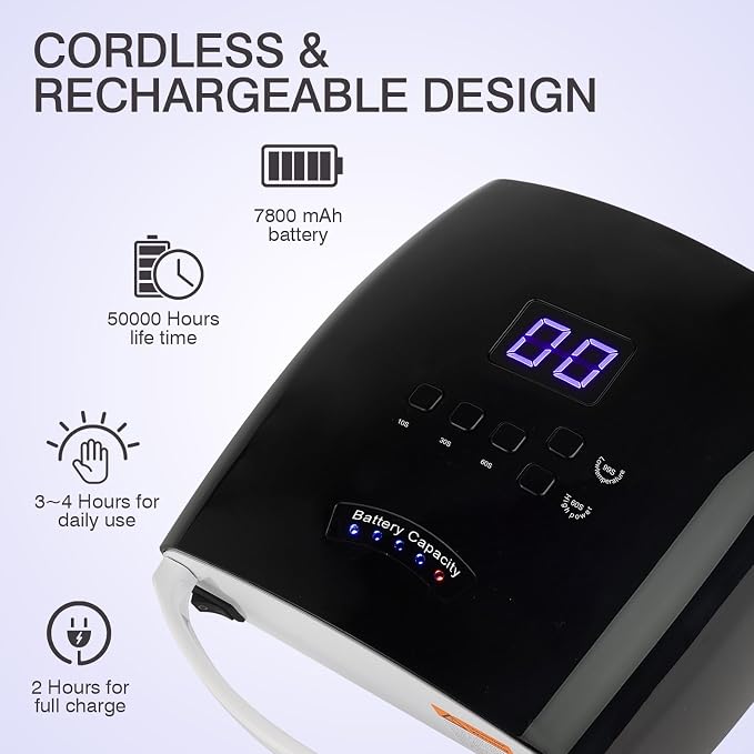 Cordless UV LED Nail Lamp, 66W Rechargeable Gel Nail lamp, Cordless UV Light for Gel Nails with Auto Sensor & 5 Timer for Home & Salon (Black)