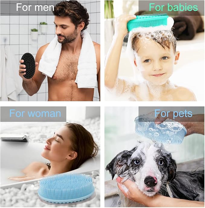 3 Pack Silicone Body Scrubber, Soft Silicone Loofah Exfoliating Body Scrubber, Silicone Body Brush Bath Shower Scrubber for Body, 2 in 1 Bath and Shampoo Wash Brush for Skin Exfoliation Men Women