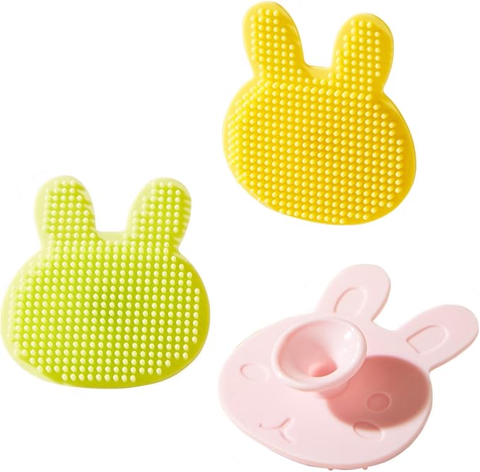 3 Pack Cute Soft Baby Bath Brush, Cradle Cap Brush, Silicone Scalp Massage Brush, Head Scrubber Baby Bath Essential for Dry Skin, Cradle Cap Treatment and Eczema, Exfoliating (Bunny)