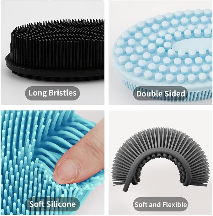 3 Pack Silicone Body Scrubber, Soft Silicone Loofah Silicone Body Brush Exfoliating Body Scrubber, Bath Shower Scrubber for Body, 2 in 1 Bath and Shampoo Wash Brush for Skin Exfoliation Men Women