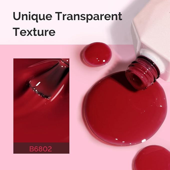 MelodySusie Jeweliver Gel Nail Polish, 0.5Fl.oz Gel Polish Glassy Red Color Soak Off UV LED Light Cure Gift for Women Manicure Nail Art DIY at Home B6802