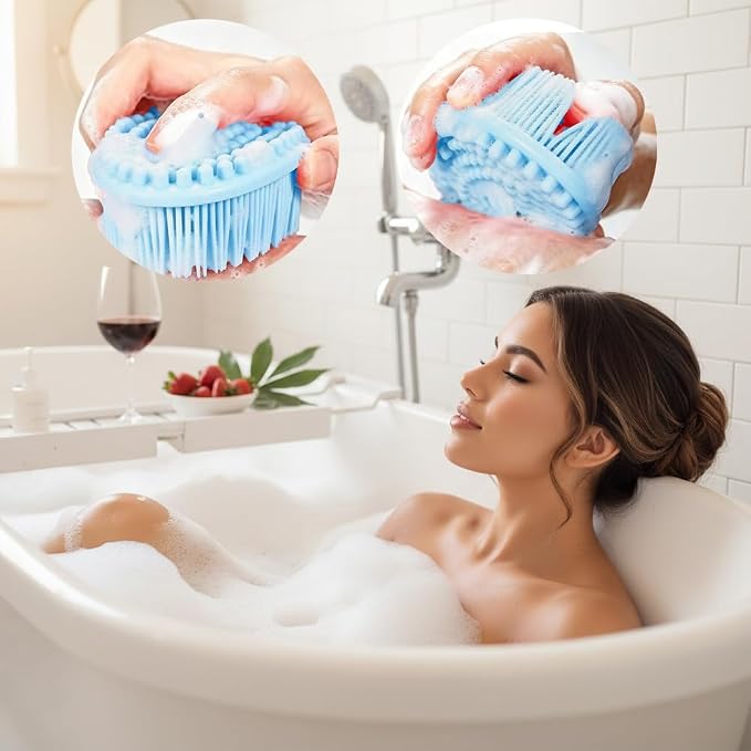 Silicone Body Scrubber 6 Pack Silicone Loofah Exfoliating Body Scrubber Soft Silicone Shower Brush with Handle Double Sided Bath Body Brush for Women Men Cleaning Massage Sensitive Skin, Lather Well