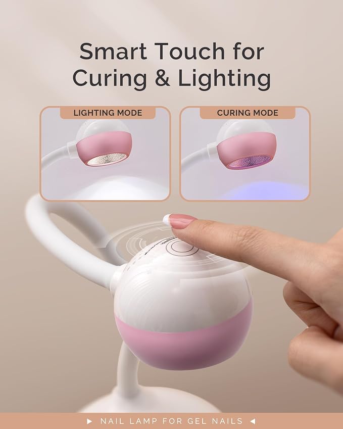 MelodySusie 360° 2-in-1 Gooseneck Nail Lamp S-Pro09M for Detail Work | 60s Timer, 2000mAh Battery, 6h Runtime, One-Touch Control, Rhinestone Glue, False Nail Glue, Cat Eye & Nail Tip