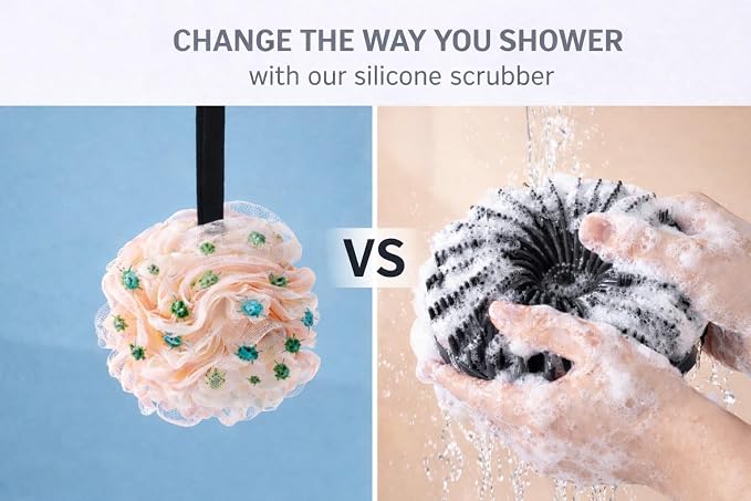 Hygienic Silicone Body Scrubber, Exfoliating Body Scrubber for Sensitive Skin, Eco Friendly Shower Scrubber for Body, Silicone Body Brush for Showering (Black)