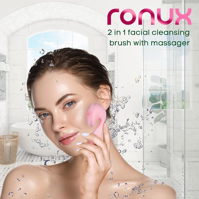 Silicon Facial Cleansing Brush - Electric, Rechargeable, Waterproof IPX7 - Rotating Magnetic Beads - 4 Function Modes - Face Massage for Deep Cleaning - Magnetic Charging Base - Ergonomic Handle