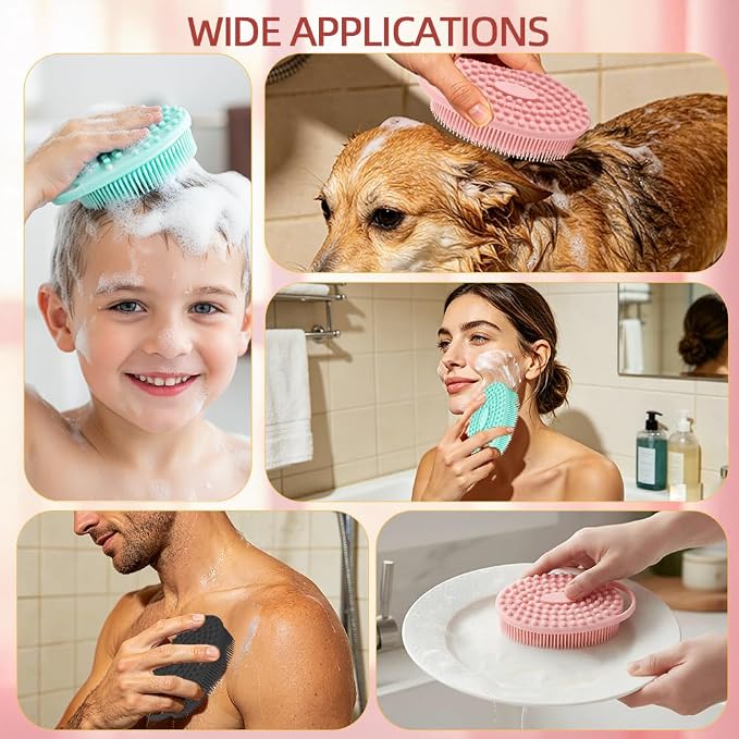 Silicone Body Scrubber 3 Pack Silicone Loofah Exfoliating Body Scrubber Soft Silicone Shower Brush with Handle Double Sided Bath Body Brush for Women Men Cleaning Massage Sensitive Skin, Lather Well