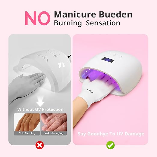AIRSEE UV Gloves for Nail Lamp,Professional UPF50+ UV Protection Gloves for Manicures Nail Art,Fingerless Gloves That Shield Skin from The Sun and Nail Lamp (White)