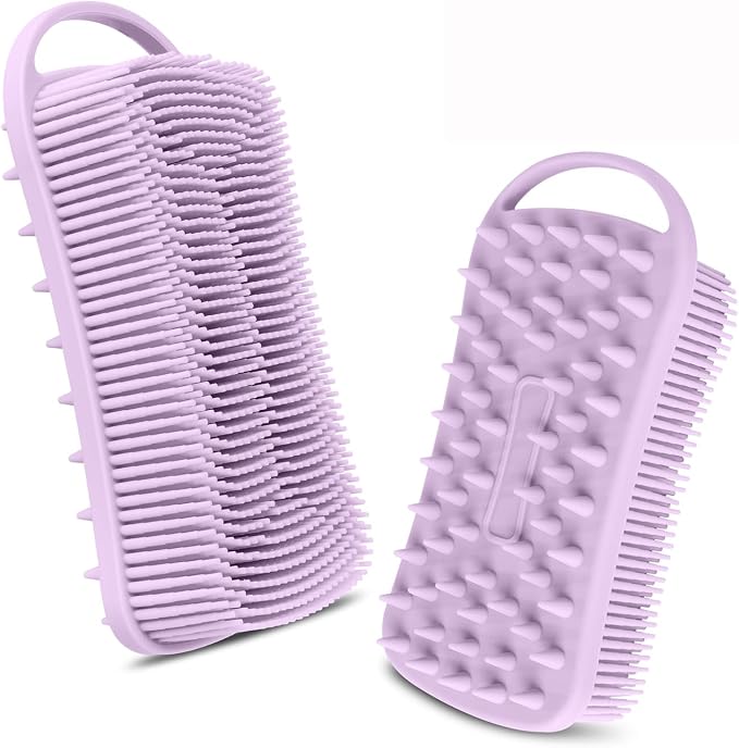 2PCS Silicone Body Scrubber, Loofah for Women, Shower Cleaner Scrub Brush | Gentle Exfoliating Shower Bath Brush, Rubber Body Wash Deep Cleaning & Exfoliator & Massage, Travel-Friendly for Bathroom