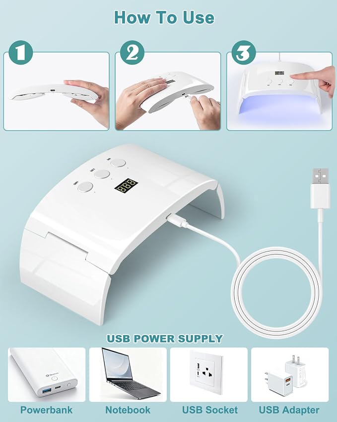 UV Led Nail Lamp Spacious Foldable Curing Light Dryer for Gel Nails Polish(White lamp pro)
