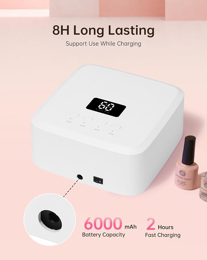 UV Nail Lamp, Cordless UV Light for Gel Nails, Nail Dryer, Salon & Home | 30 Beads | 120W | 6000mAh | Smart Sensor | Detachable Base