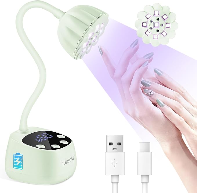 JODSONE Fast Curing U V Nail Lamp - Portable and Flexible Gooseneck Lamp with 360° Adjustable Design, Rechargeable LED Dryer for Gel Polish, Auto Sensor & 4 Timers, Home DIY Manicure Light Mint Green