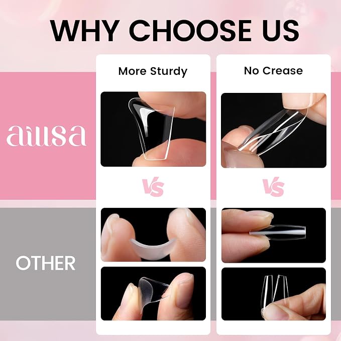 AILLSA Gel Nail Tips Kit Medium Coffin Nail Tips 224pcs | Upgrade Glue Gel for Fake Tips Press on Nails, Nail Extensions Kit with Portable Nail Lamp for Beginners