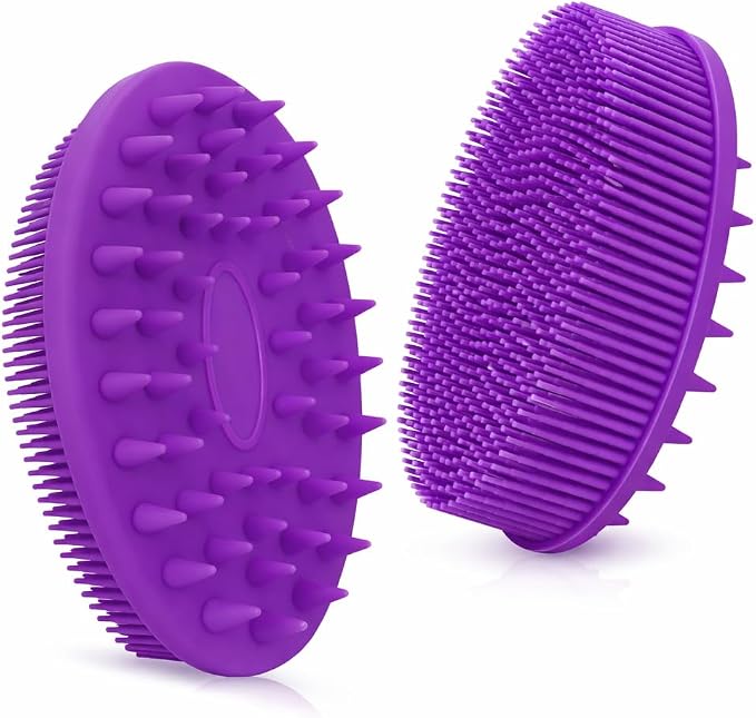 All-in-One Exfoliating Shower Brush – Gentle Silicone Loofah for Sensitive Skin with Dual-Purpose Scalp Massage for Spa-Quality Showers Daily (1pck) (Purple)