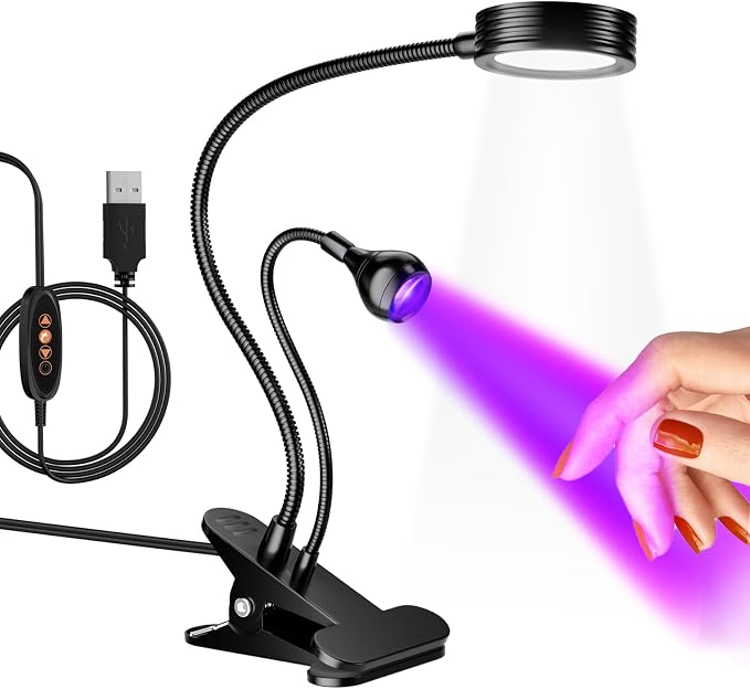 AORAEM UV LED Nail Lamp, Double-Headed Flash Cure Light, Black | Curing Light for Gel Nails with Portable Gooseneck and Clamp, for Professional and Home DIY Salon