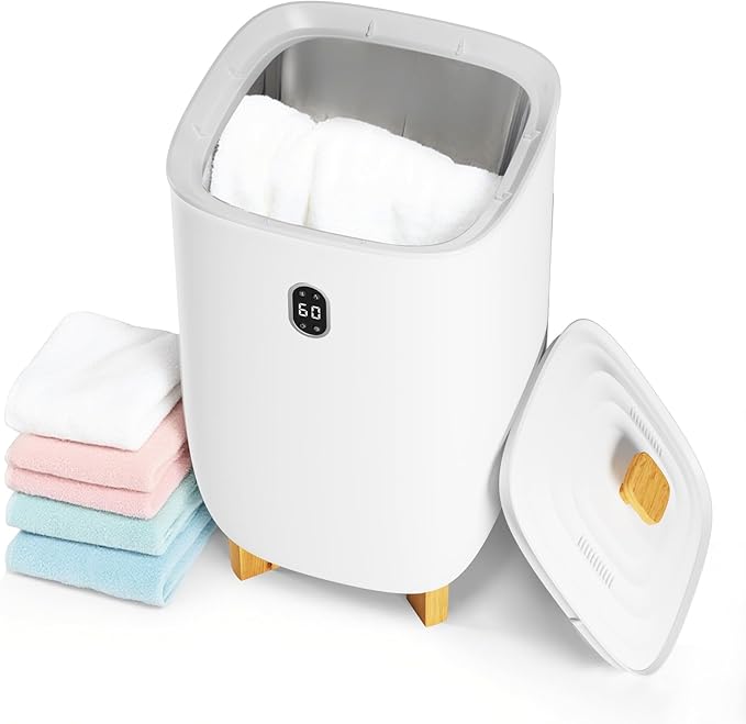 Large Towel Warmer for Bathroom Heated Towel Warmers Bucket, Auto Shut Off, Wood Handle, Fits 6 Oversized Towels, Bathrobes, Blankets, Clothes, for Spa, for Mother's Gifts