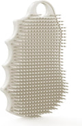Silicone Body Scrubber Silver-Infused Dual-Sided 3-in-1 for Shower, Body Cleaning+Massage+Exfoliator Body Brush Buffer for Men and Women, Silicone Loofah, Non-Slip Handle (Stone)